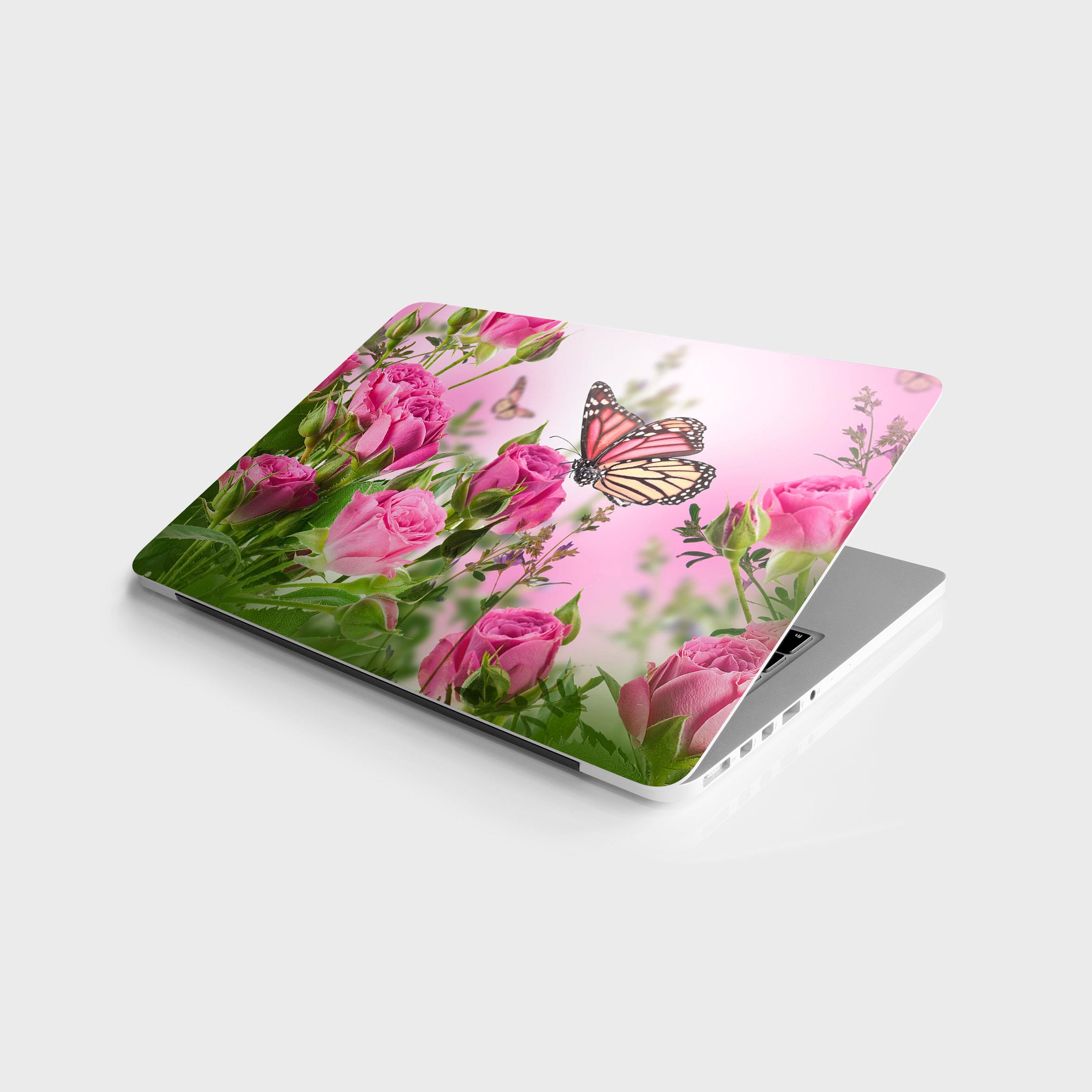 Laptop%20Sticker%20Bilgisayar%20Notebook%20Pc%20Kaplama%20Etiketi%20Pembe%20Güller%20Kelebek