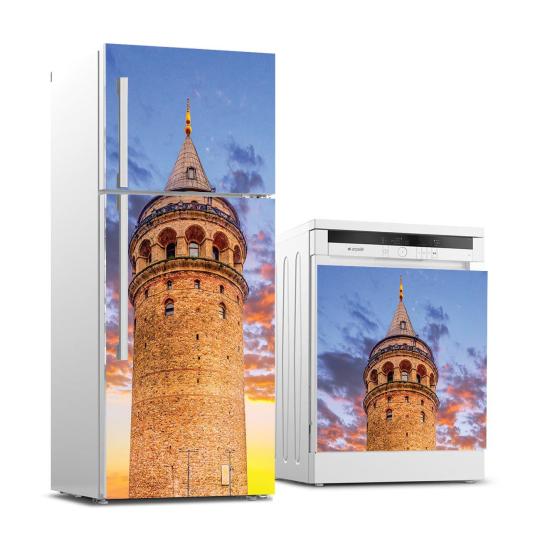 Buzdolabı ve Bulaşık Makinası Beyaz Eşya Sticker Kaplama Galata Kulesi