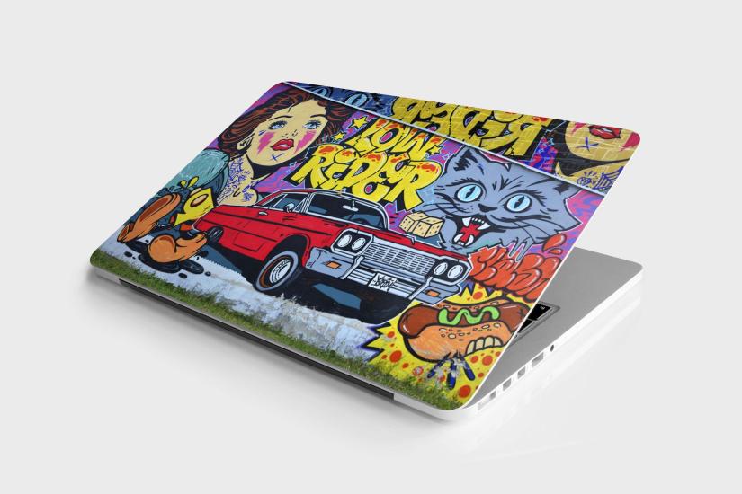 Laptop Sticker Notebook Pc Kaplama Etiketi Kırmızı Araba Graffiti