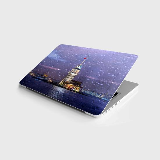 Laptop Sticker Bilgisayar Notebook Pc Kaplama Etiketi Kız Kulesi Akşam Yağmur