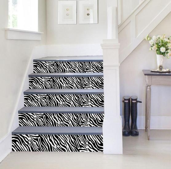 Merdiven Sticker Folyo Kaplama (18x120 cm 5 Adet) Zebra Desen