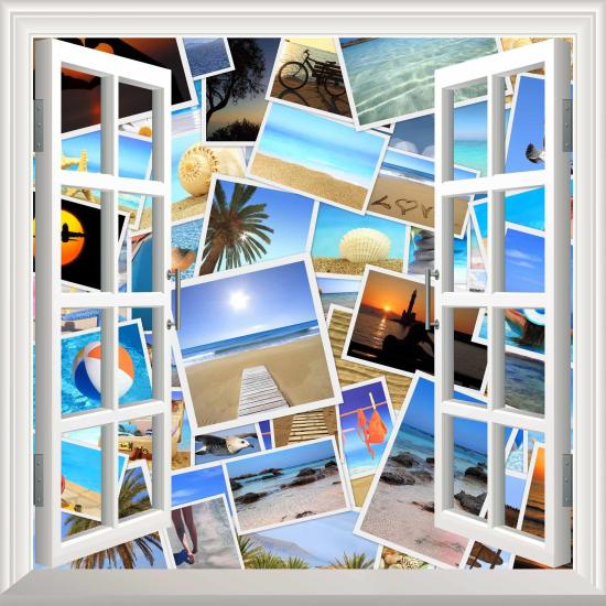 Pencere Poster Duvar Kağıdı Tatil Fotokolaj Yapışkanlı Sticker