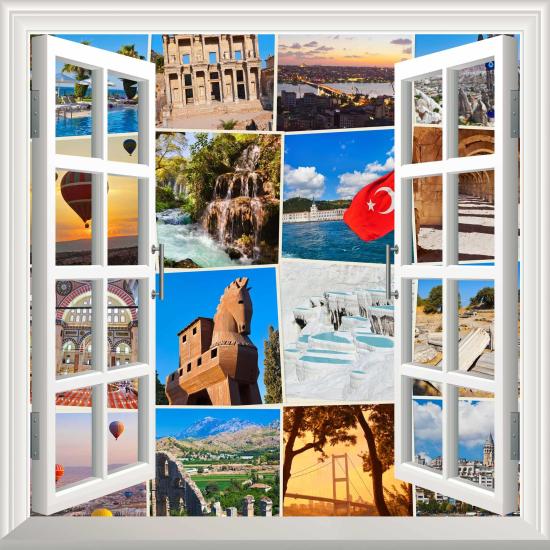 Pencere Poster Duvar Kağıdı Türkiye Fotokolaj Yapışkanlı Sticker